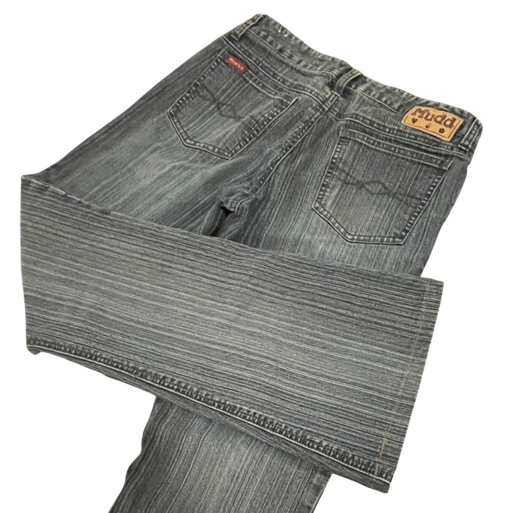Mudd Gray Pinstripe Flare Jeans Low Rise Y2K Denim Women Size 7 Style 460698 EUC